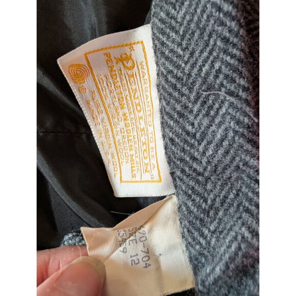 Pendleton Gray Herringbone Wool Skirt Size 12 midi Button Waist Closure - Picture 5 of 6